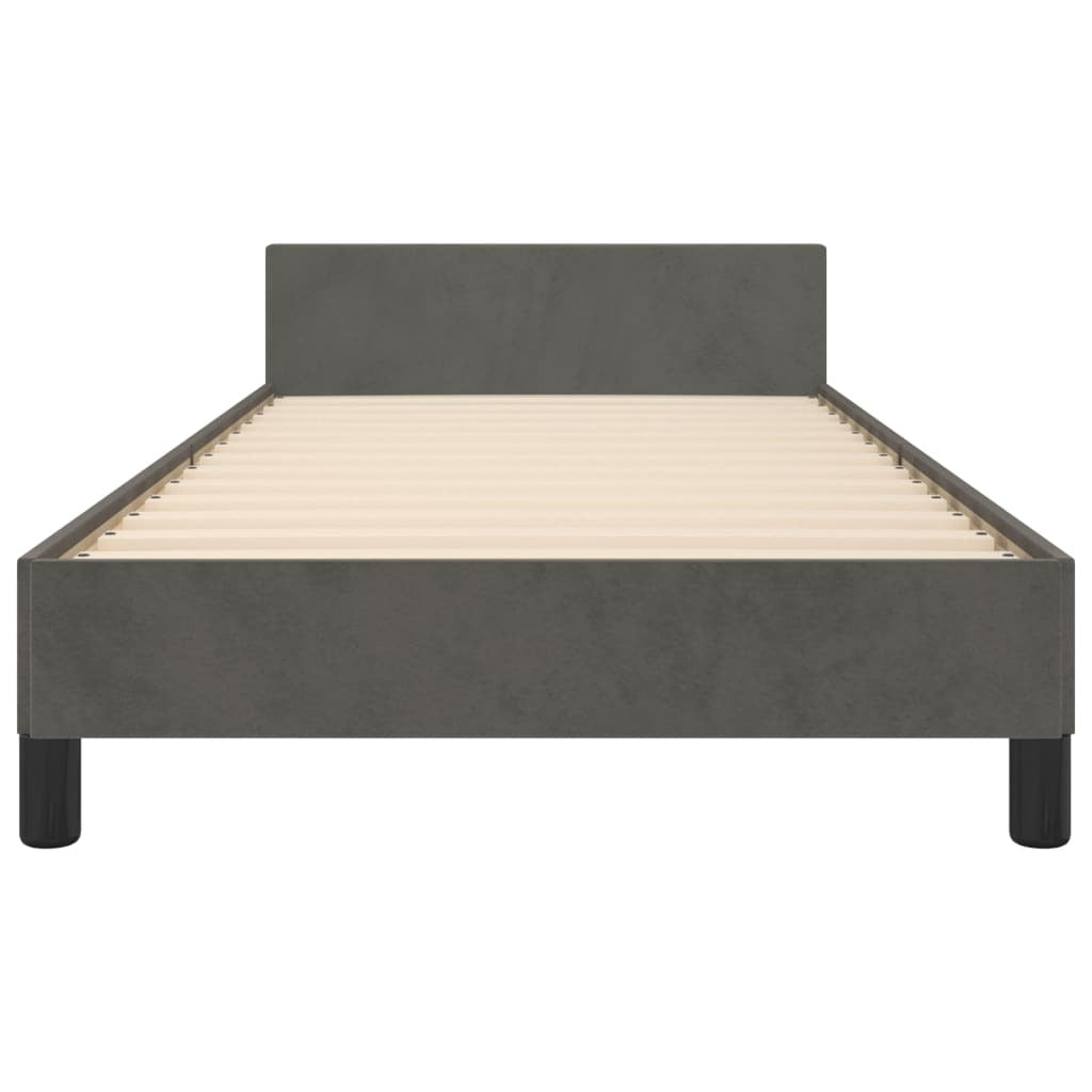 Dark gray twin velvet bed frame from American Smart WB, showcasing a modern, sleek design without a mattress.