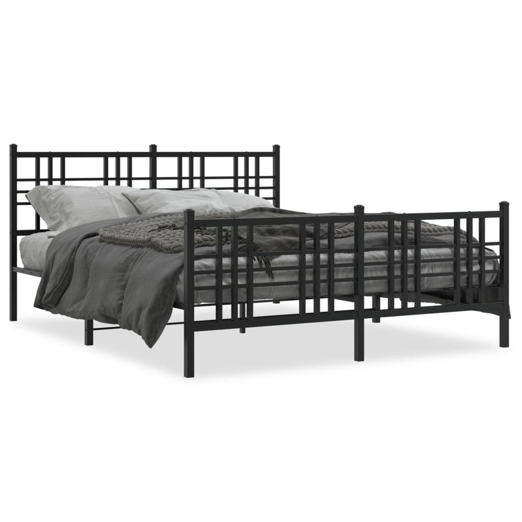 Black metal bed frame without mattress with footboard, 59.1"x78.7", from American Smart WB, sturdy and stylish bedroom furniture.