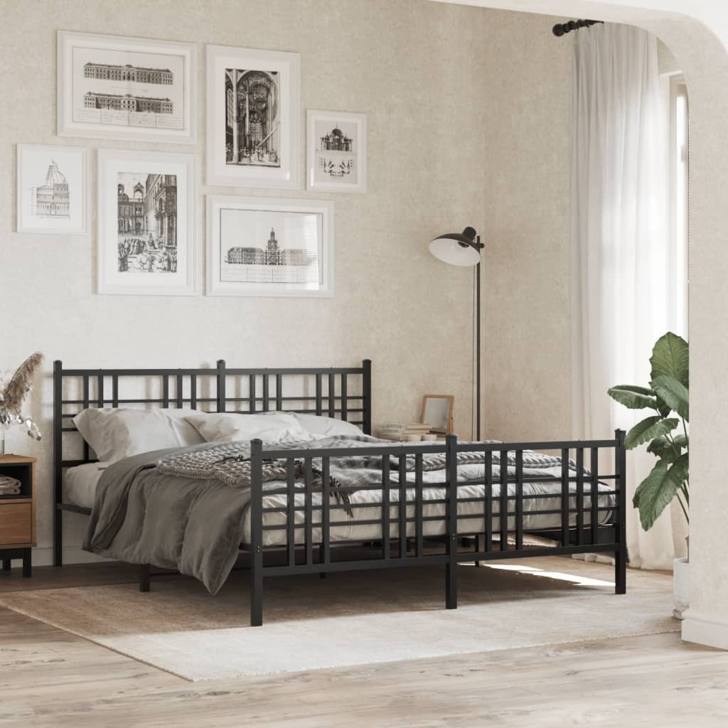 Black metal bed frame with footboard, 59.1 x 78.7 inches, no mattress, American Smart WB beds and bed frames.