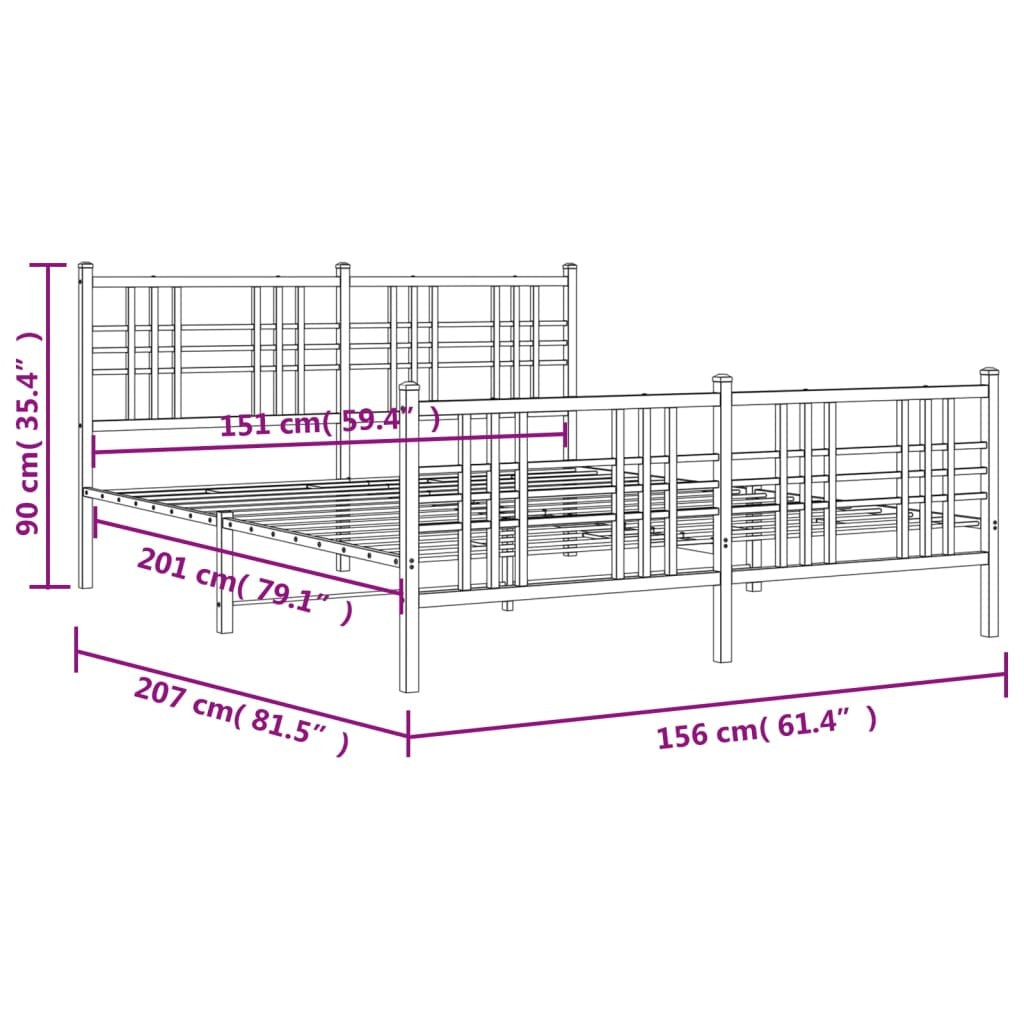 Black metal bed frame with footboard, 59.1x78.7 inches, designed for beds without mattress, by American Smart.