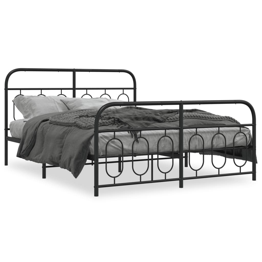 Black metal bed frame with footboard, 59.1 x 78.7 inches, designed for beds and bed frames by American Smart WB.