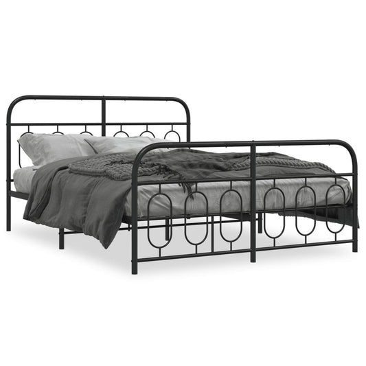 Black metal bed frame with footboard, 59.1 x 78.7 inches, designed for beds and bed frames by American Smart WB.