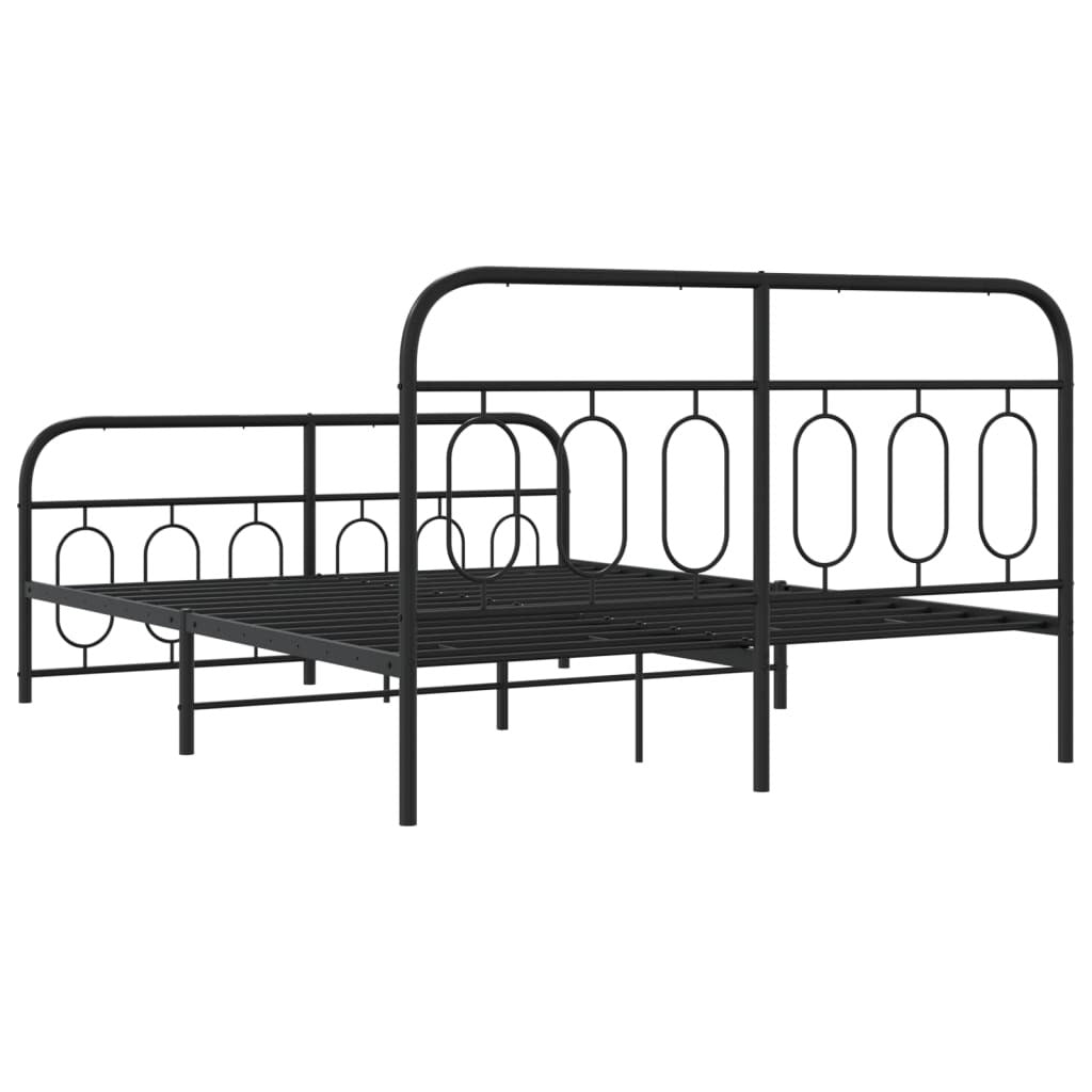 Black metal bed frame with footboard, 59.1"x78.7", designed for beds without mattress, from American Smart WB.