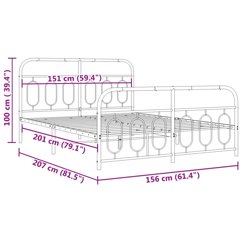 Black metal bed frame with footboard, 59.1x78.7 inches, designed for beds and bed frames by American Smart.