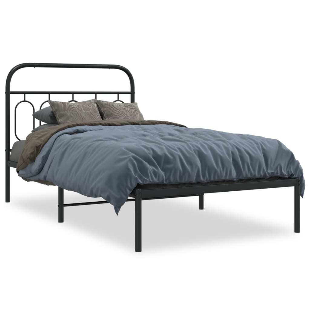 Black metal bed frame with headboard, 39.4"x78.7", sturdy frame for beds & bed frames collection by American Smart - WB.