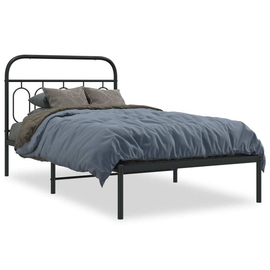 Black metal bed frame with headboard, 39.4"x78.7", sturdy frame for beds & bed frames collection by American Smart - WB.