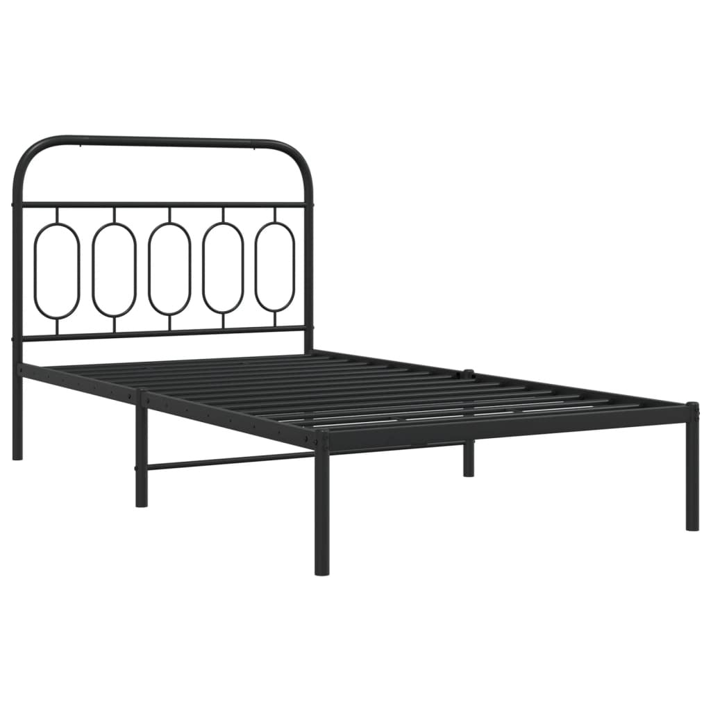 Black metal bed frame with headboard, 39.4"x78.7", from American Smart WB, showcasing the sturdy metal construction and modern design.