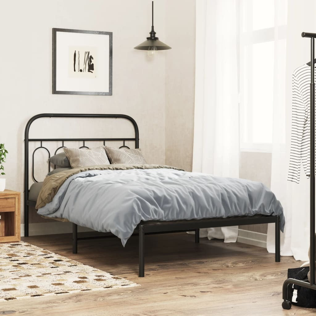 Black metal bed frame with headboard, 39.4x78.7 inches, from American Smart, featuring a sturdy, modern design for bedroom decor.