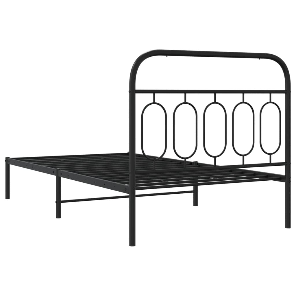Black metal bed frame with headboard, 39.4"x78.7", from American Smart WB, sturdy and stylish for modern bedroom decor.