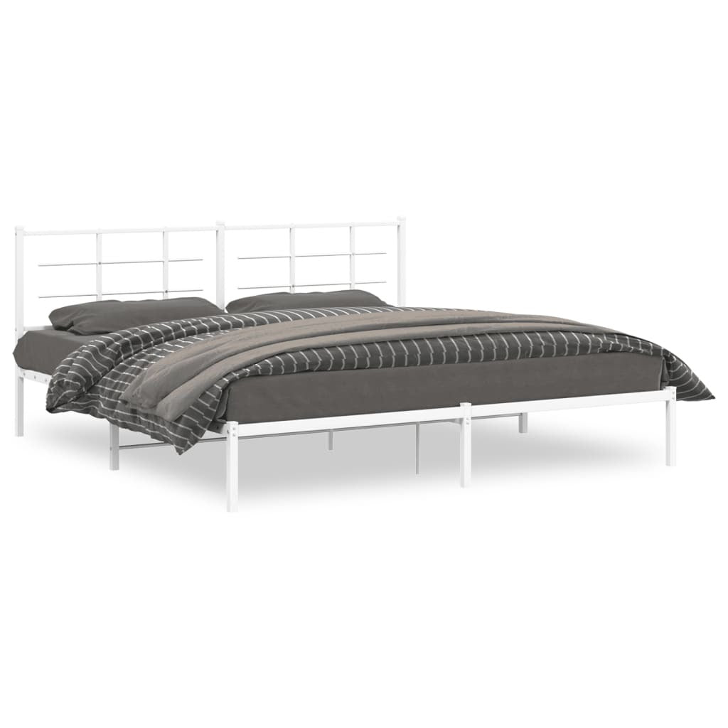 White metal bed frame with headboard, 76x79.9 inches, from American Smart WB, showcasing sturdy construction and modern design.