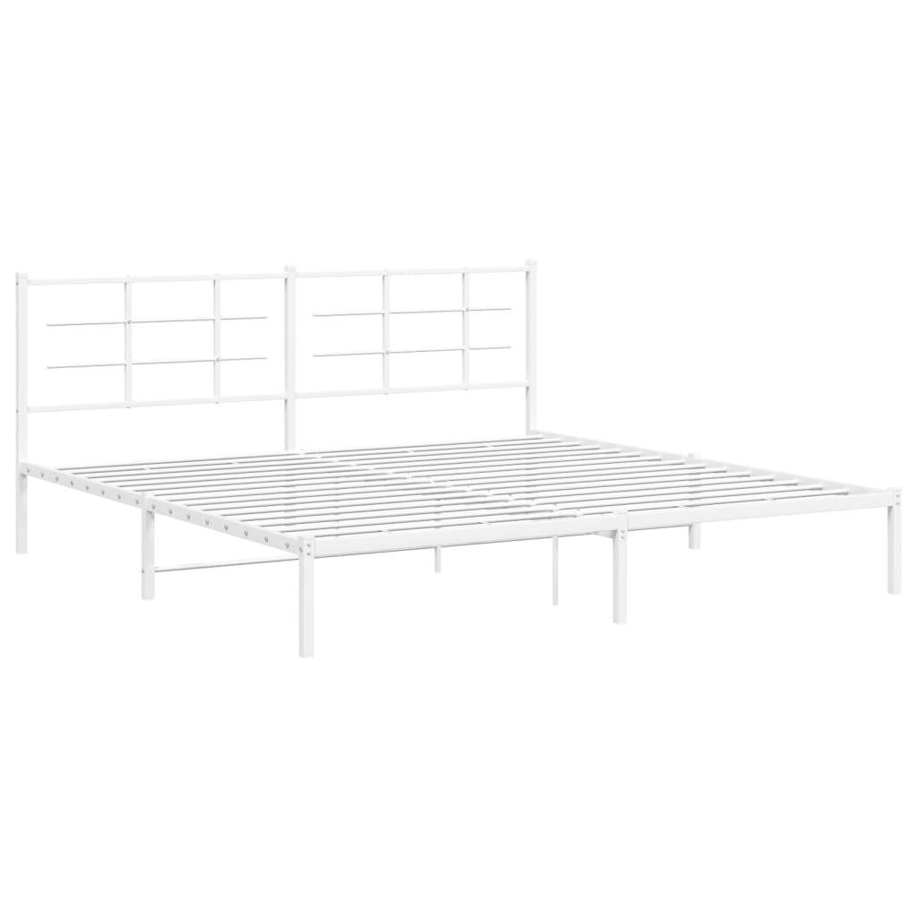 White metal bed frame with headboard, 76"x79.9", from American Smart, designed for a sturdy, stylish sleeping foundation.