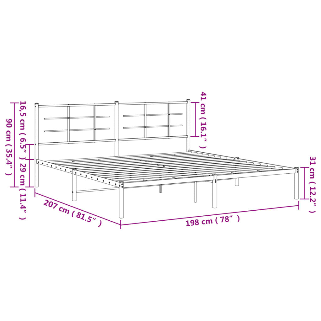 White metal bed frame with headboard, 76x79.9 inches, American Smart WB, sturdy and modern design for bedroom furniture.