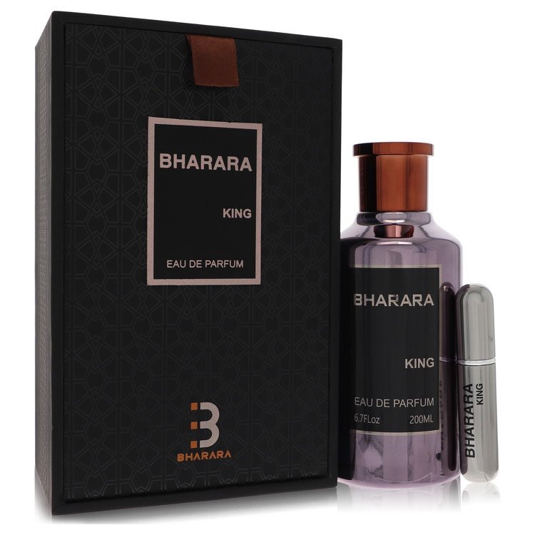 Bharara King by Bharara Beauty men's Eau de Parfum spray bottle, 6.7 oz, sleek design, brand name visible, suitable for men.