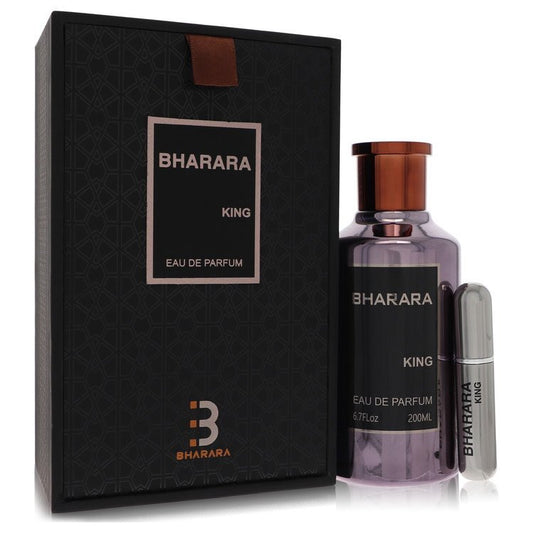 Bharara King by Bharara Beauty men's Eau de Parfum spray bottle, 6.7 oz, sleek design, brand name visible, suitable for men.