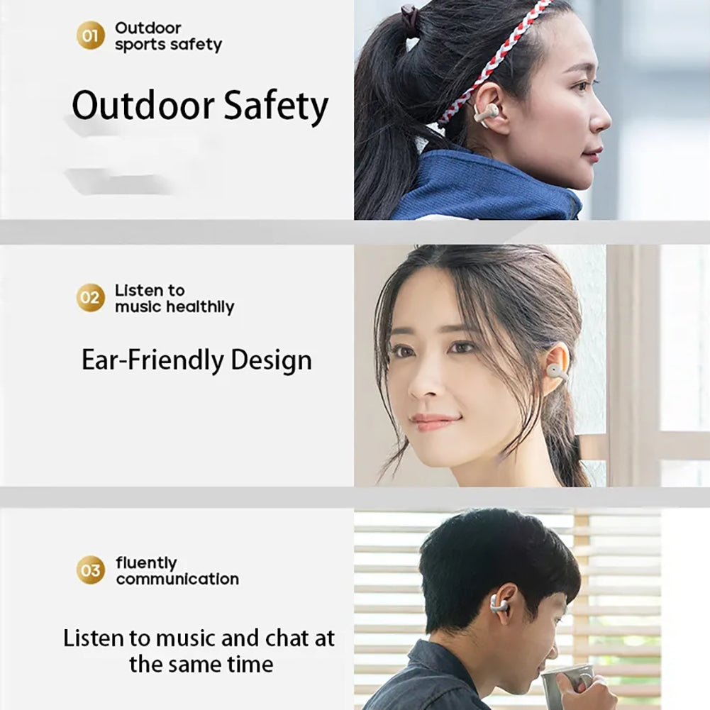 Bone Conduction Bluetooth 5.3 Headphones Ear Clip-On Wireless Sports Earphone Noise Reduction Headset Pink White - American Smart