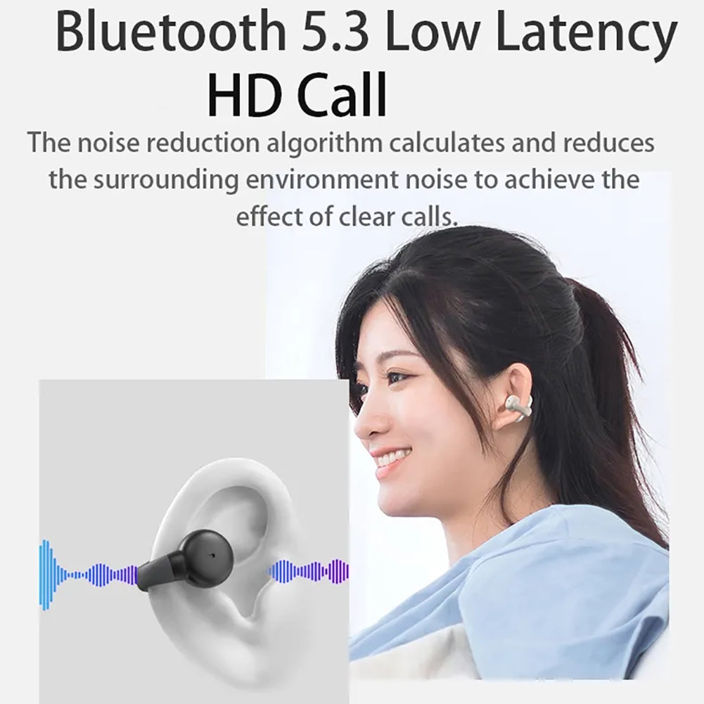 Bone Conduction Bluetooth 5.3 Headphones Ear Clip-On Wireless Sports Earphone Noise Reduction Headset Pink White - American Smart