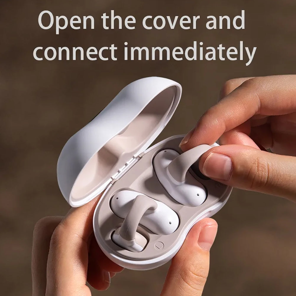 Bone Conduction Bluetooth 5.3 Headphones Ear Clip-On Wireless Sports Earphone Noise Reduction Headset Pink White - American Smart