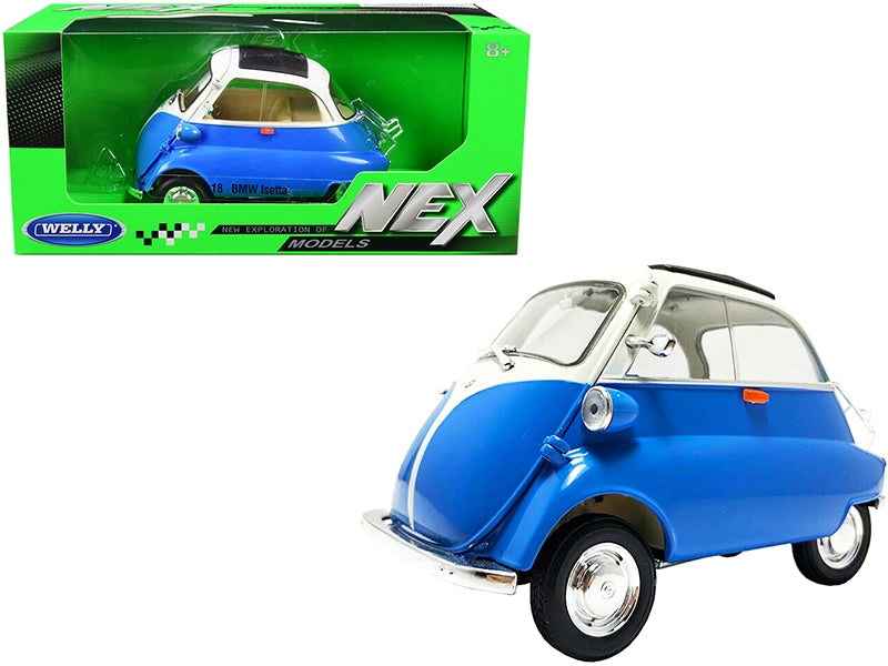 BMW Isetta Blue and White "NEX Models" 1/18 Diecast Model Car by Welly - American Smart