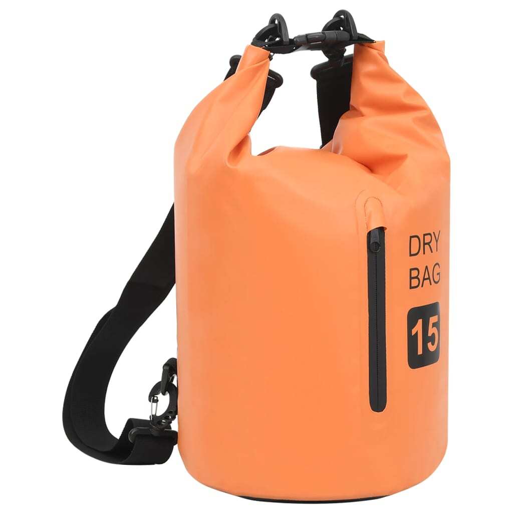 Orange 4-gallon PVC dry bag with zipper from American Smart WB, designed for boating and water sports, showing its compact, waterproof design.