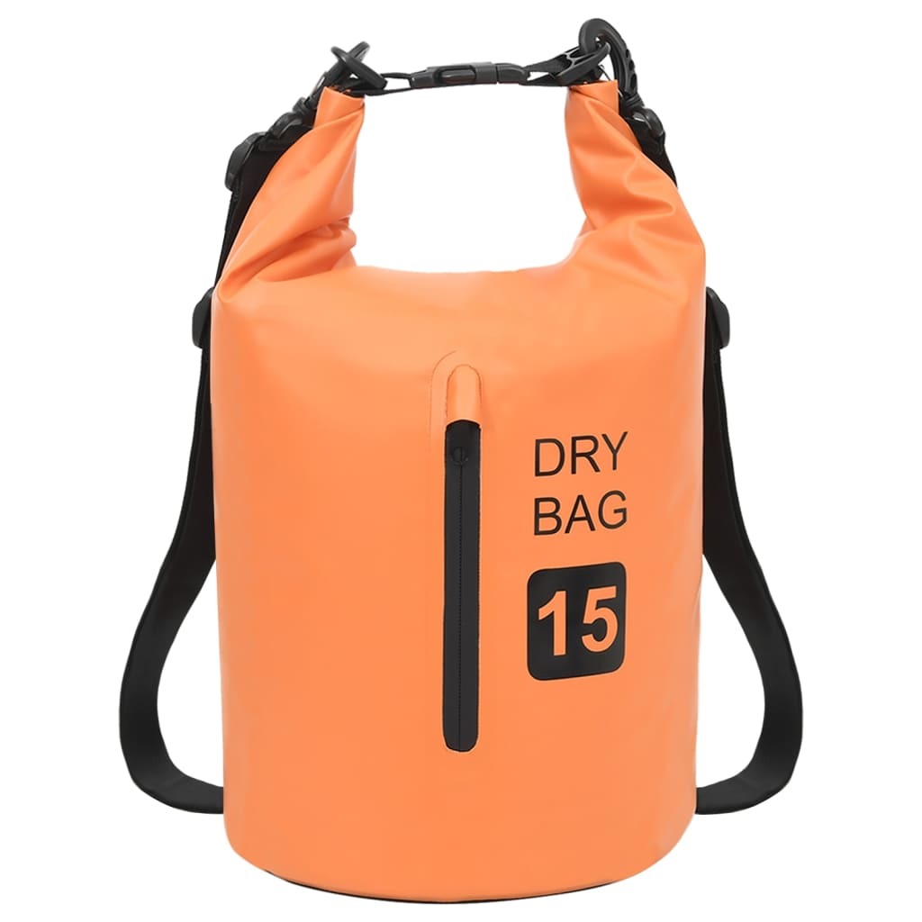 Orange 4-gallon PVC dry bag with zipper for boating and water sports by American Smart WB, showing the waterproof sealed closure.