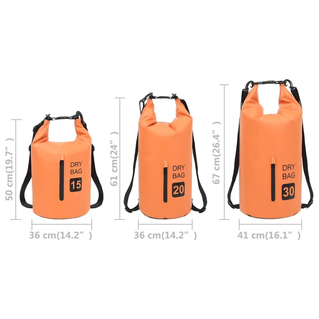 Orange 4-gallon PVC dry bag with zipper for boating and water sports, by American Smart - WB, showing the compact, durable waterproof storage.