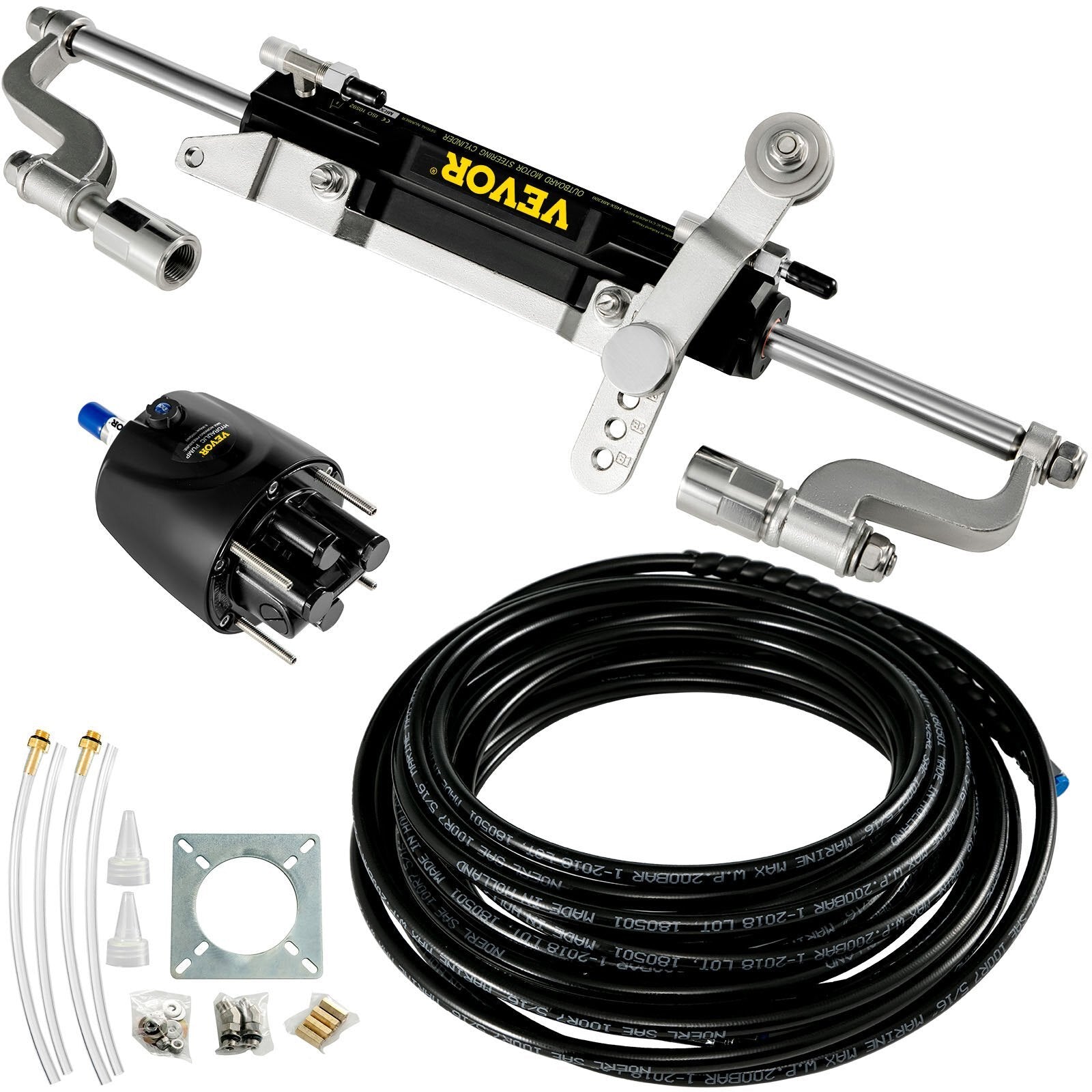 Hydraulic steering kit with compact cylinder and helm pump for boats, American Smart WB marine boat steering system, 300HP compatible