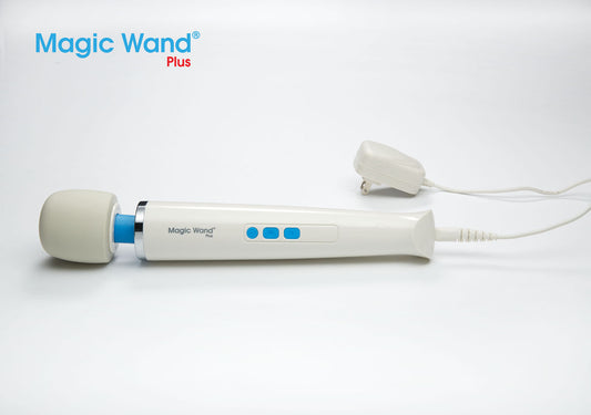 White Magic Wand Plus body massager by American Smart WB with ergonomic handle and smooth surface for muscle relief.