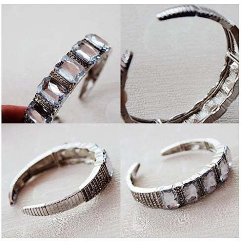American Smart diamond crystal open-ended bracelet featuring sparkling gemstones and elegant design.