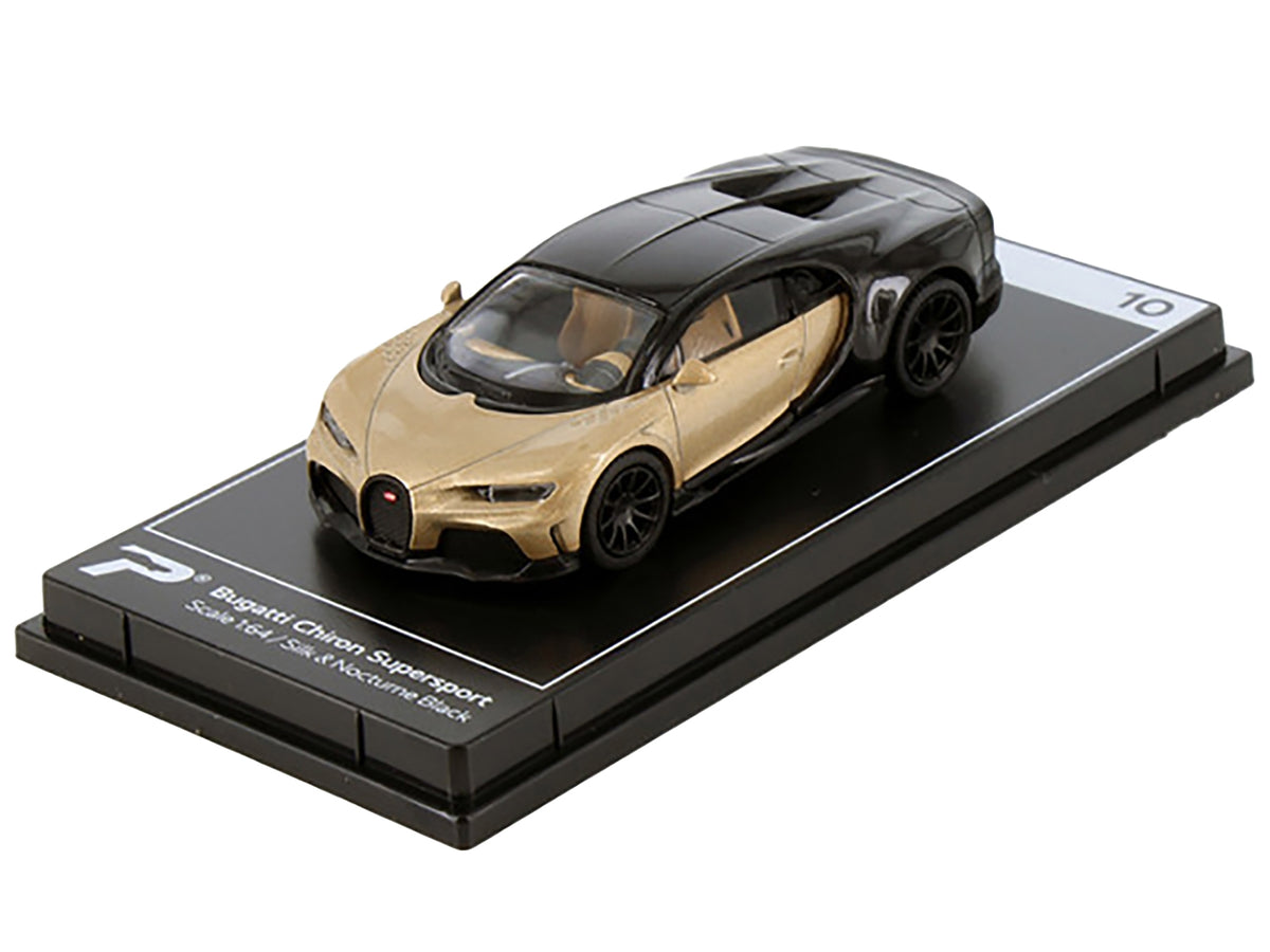 Bugatti Chiron Supersport Silk Gold Metallic and Nocturne Black "Hypercar League Collection" 1/64 Diecast Model Car by PosterCars - American Smart