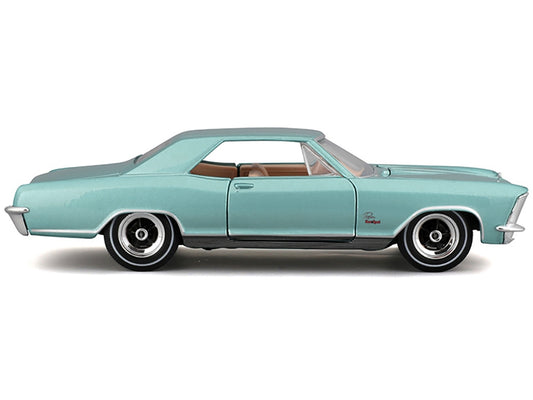 Light blue metallic 1965 Buick Riviera Gran Sport diecast model car by Maisto, detailed collectible vehicle from American Smart WB.