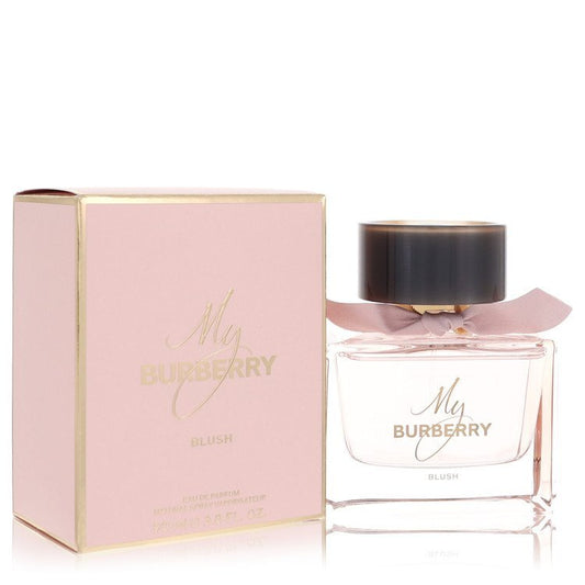 My Burberry Blush Eau De Parfum spray by Burberry, 3 oz, featuring elegant pink and gold bottle design, for women.