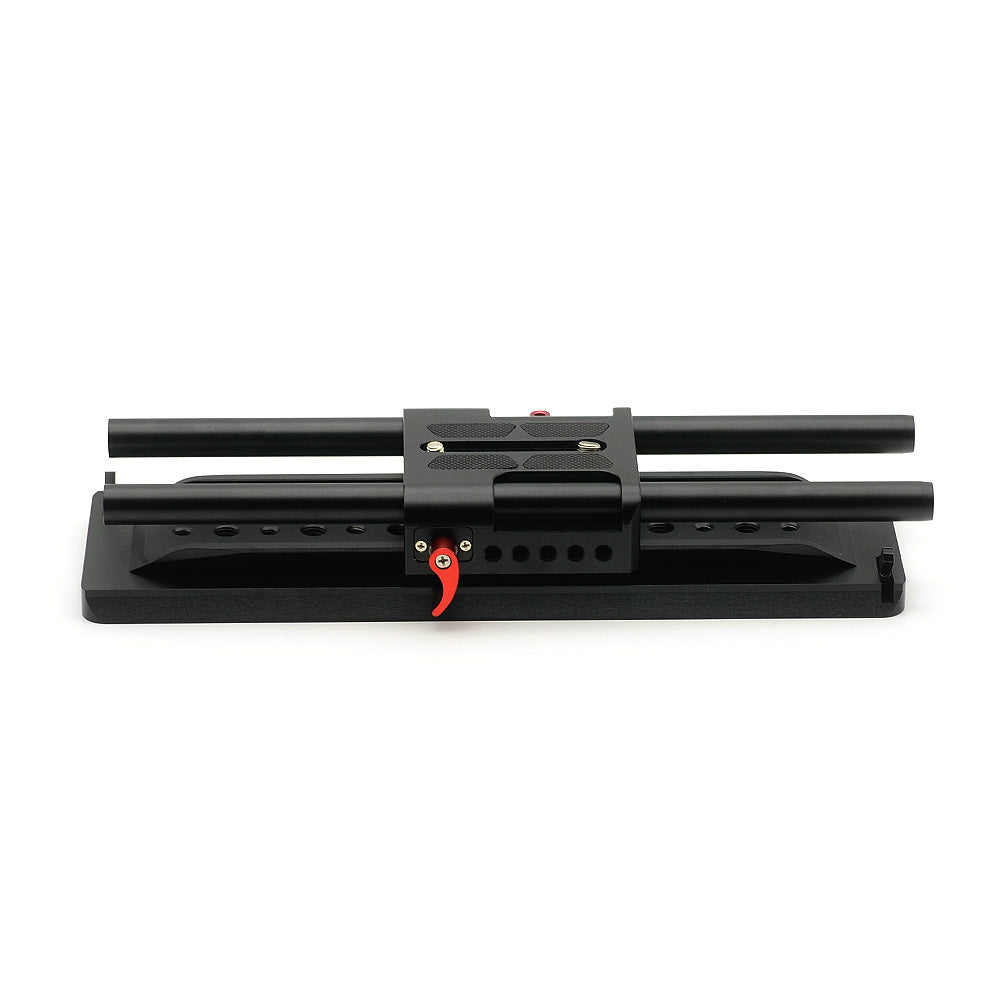 Black VELEDGE 15mm camera baseplate with ARRI dovetail plate, compatible with American Smart WB camera accessories.