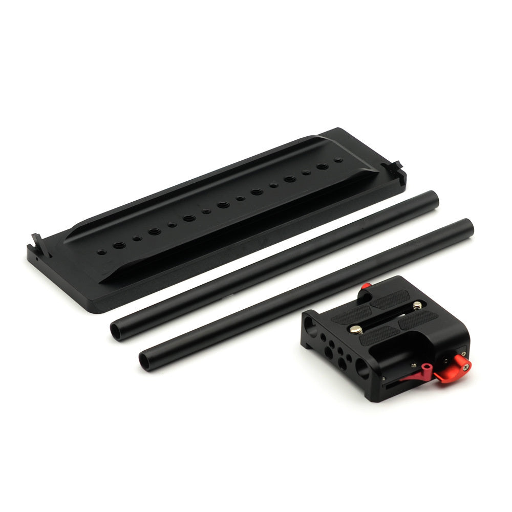 Black VELEDGE 15mm camera baseplate with ARRI dovetail for professional camera support by American Smart - WB.