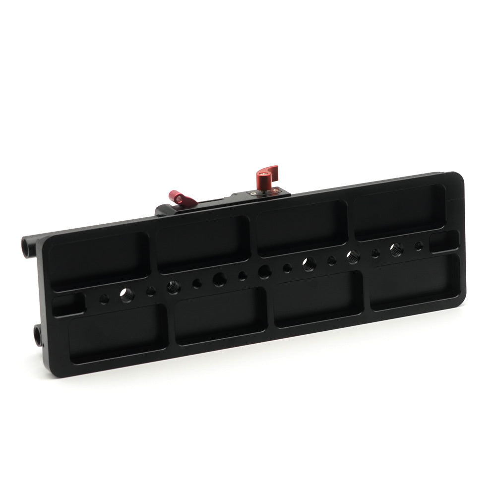 Black VELEDGE 15mm camera baseplate with ARRI dovetail from American Smart WB, designed for professional camera setups.