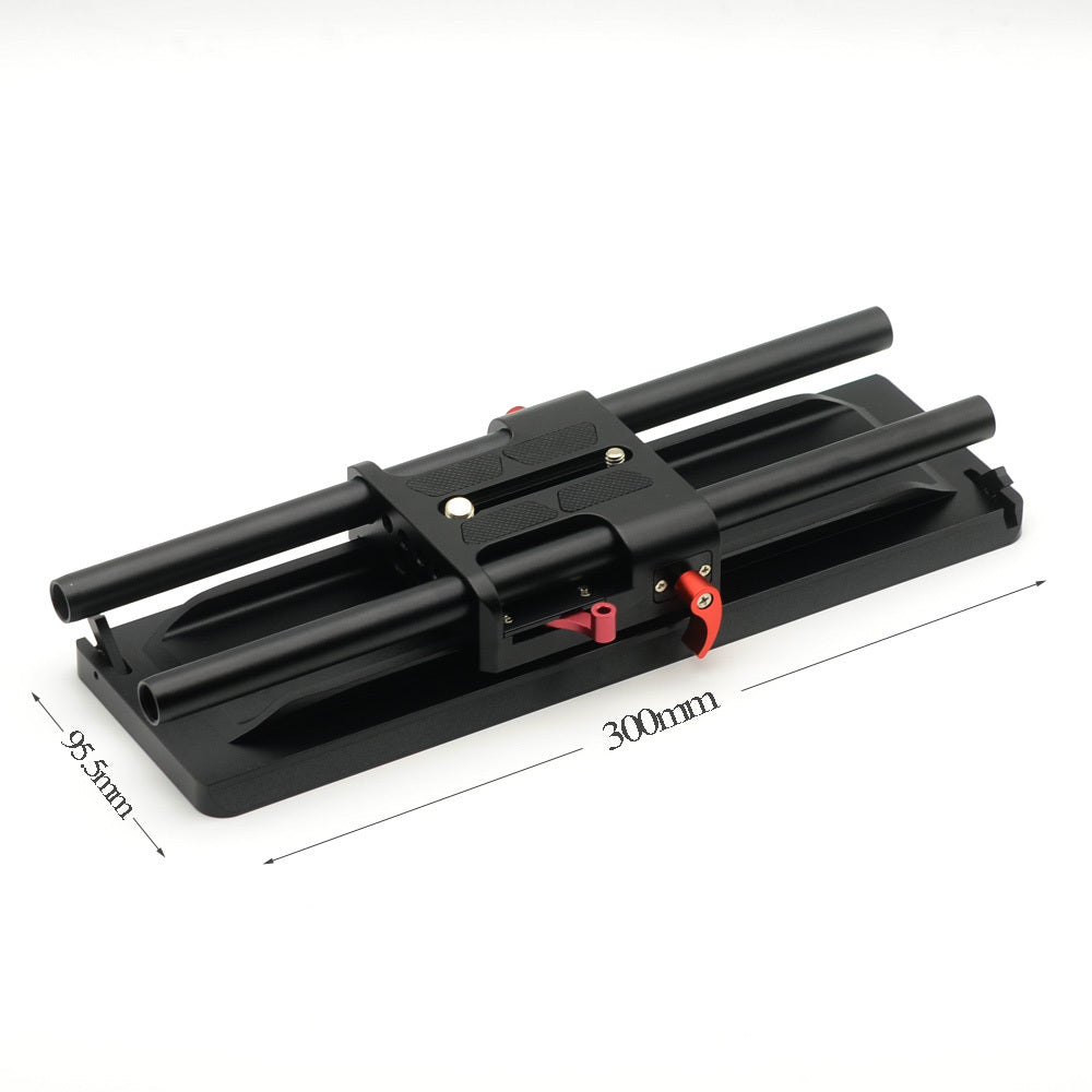 Black VELEDGE 15mm camera baseplate with ARRI dovetail, designed for professional camera support by American Smart WB.