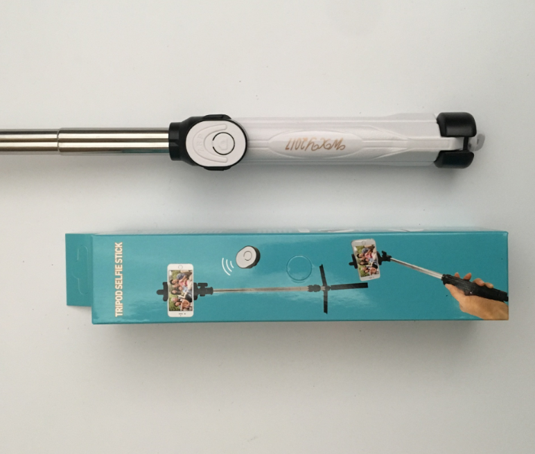 Stainless steel telescopic Bluetooth selfie stick with tripod feature, designed for camera and photo accessories by American Smart WB.