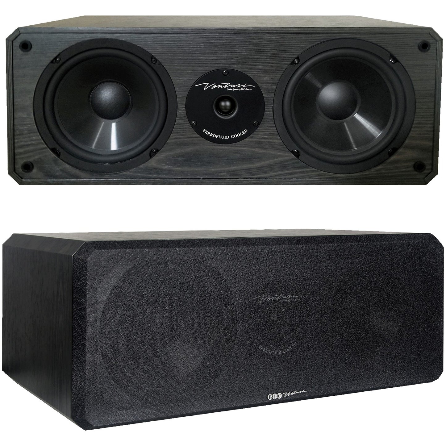 BIC America DV62CLR-S venturi 3-driver indoor center channel speaker in black, 2-way design, 175-watt capacity, compact and modern.