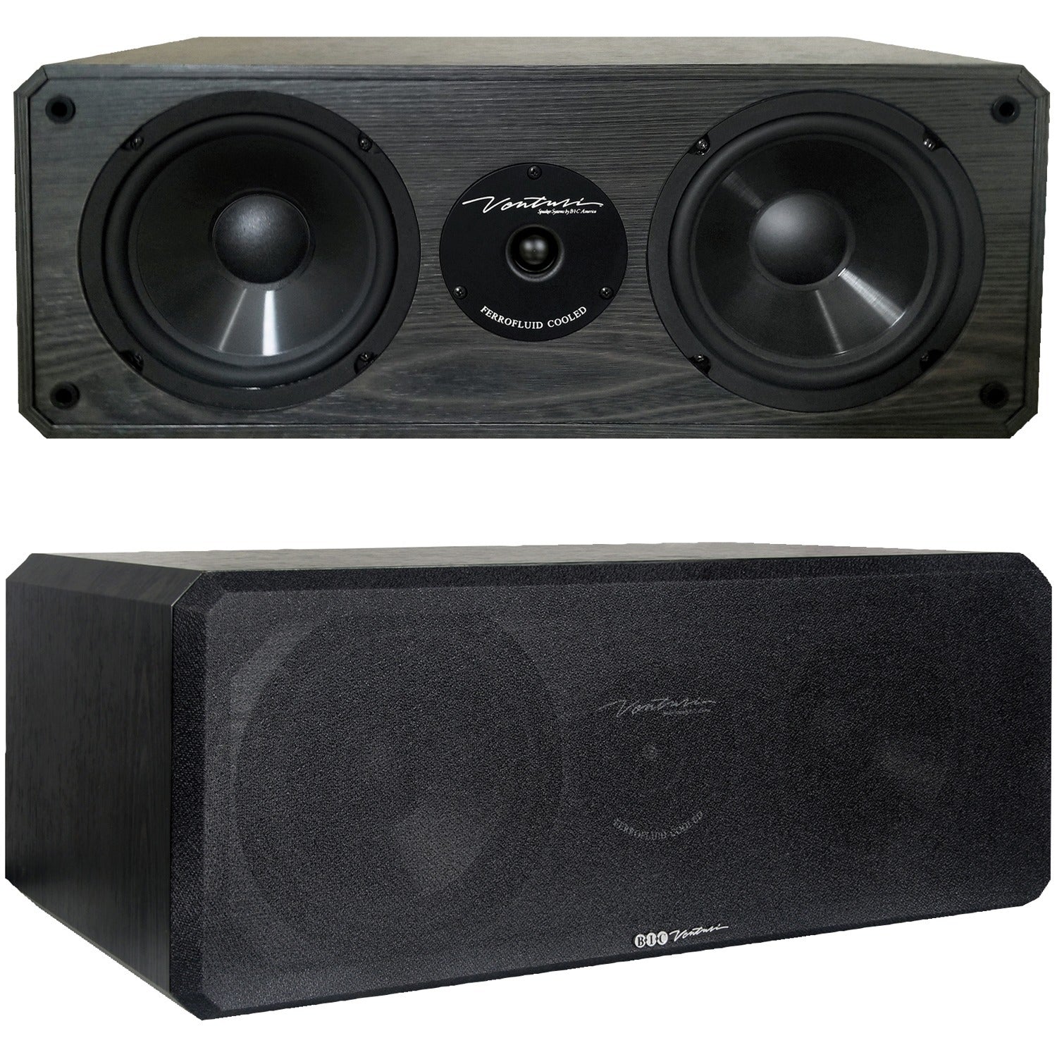 BIC America DV62CLR-S venturi 3-driver indoor center channel speaker in black, 2-way design, 175-watt capacity, compact and modern.