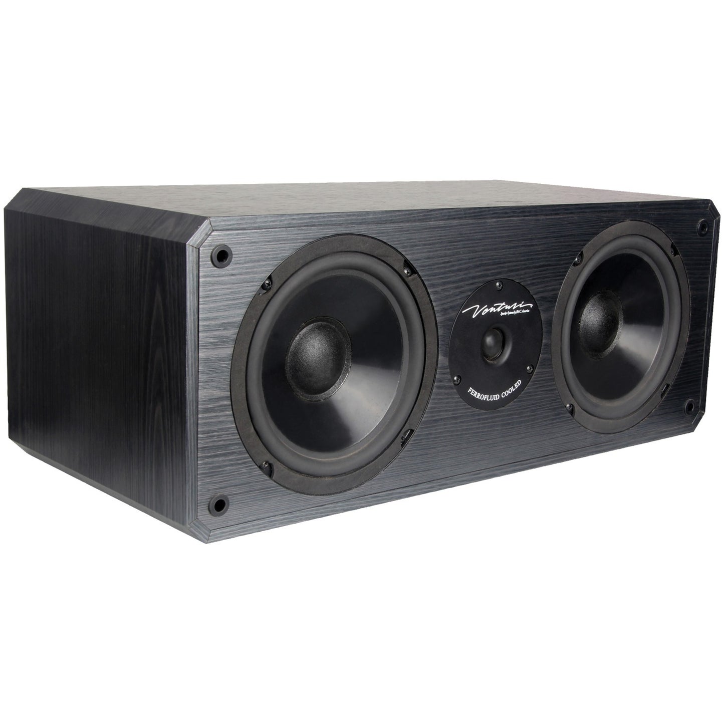BIC America DV62CLR-S venturi 3-driver indoor 2-way center channel speaker in black, designed for clear home theater sound.