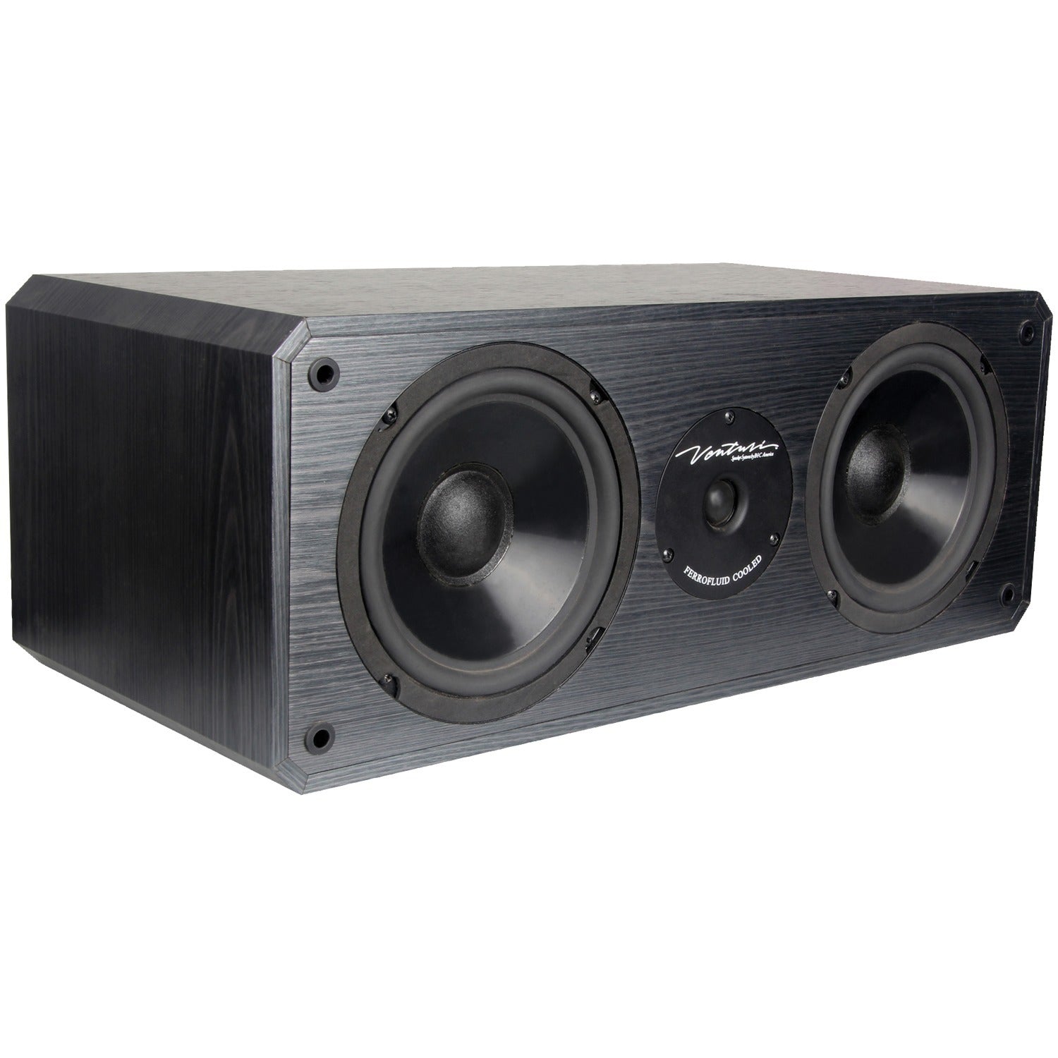 BIC America DV62CLR-S venturi 3-driver indoor 2-way center channel speaker in black, designed for clear home theater sound.