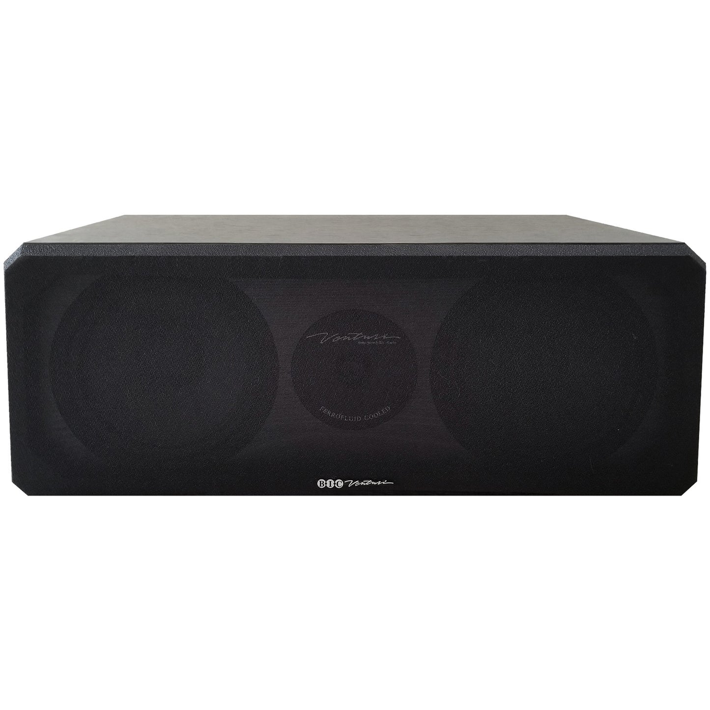 BIC America DV62CLR-S venturi 3-driver indoor 2-way center channel speaker in black, designed for home theater audio.