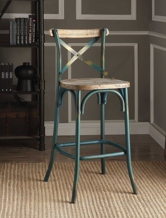 21-inch brown and turquoise solid wood and metal bar chair by American Smart with a modern, stylish design.