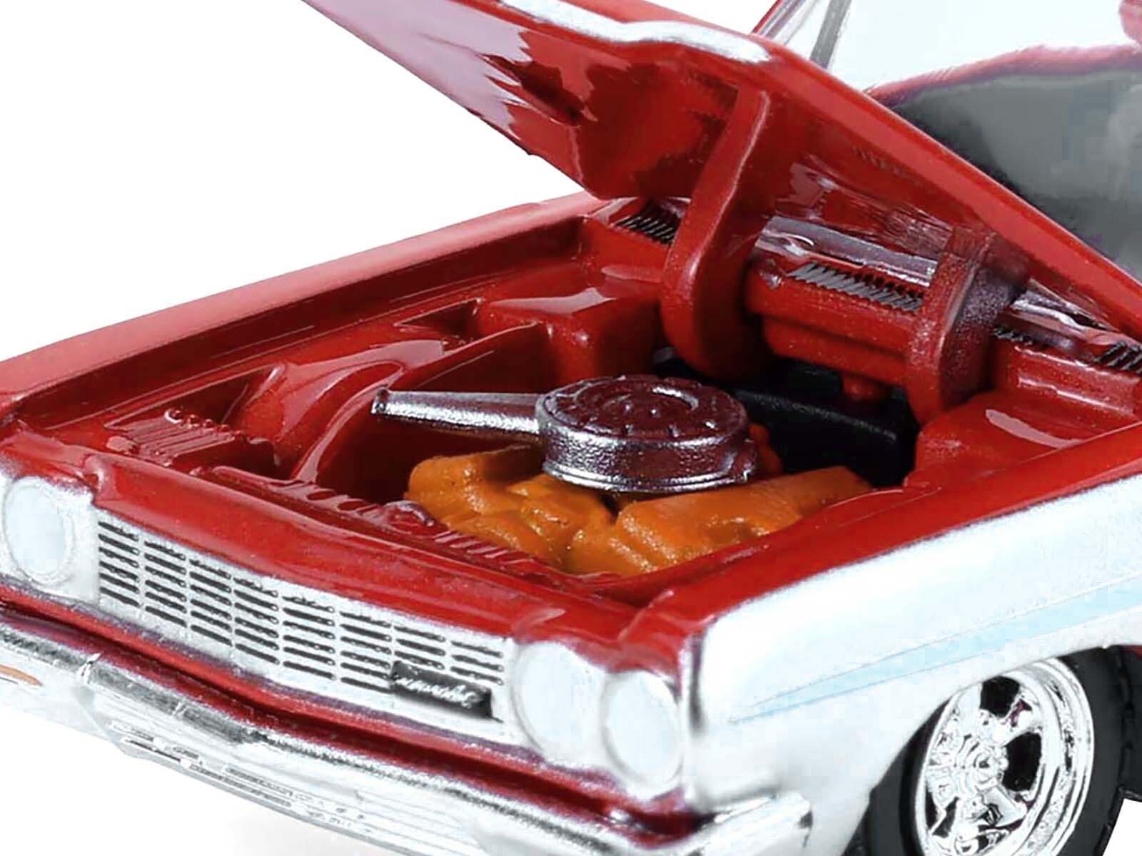 1964 Chevrolet Biscayne lowrider diecast model car in silver metallic and red two-tone, part of the California Lowriders series by Greenlight