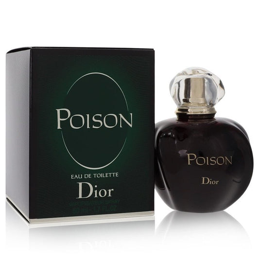 Christian Dior Poison Eau De Toilette spray for women, 1.7 oz, featuring the iconic fragrance bottle with elegant design.