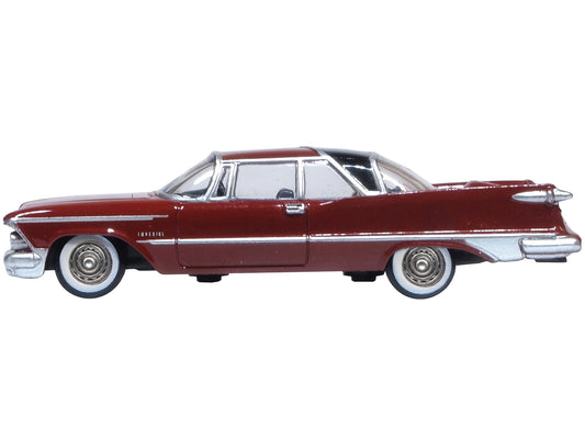 Radiant red 1959 Chrysler Imperial Crown 2-door hardtop diecast model car by Oxford Diecast, detailed American Smart WB scale 1/87.