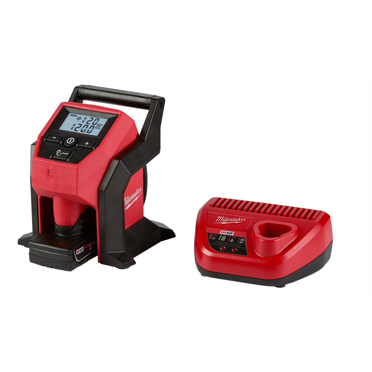 Milwaukee Tool M12 Compact Inflator kit from American Smart WB, showing the portable inflator and accessories in the combo kit.