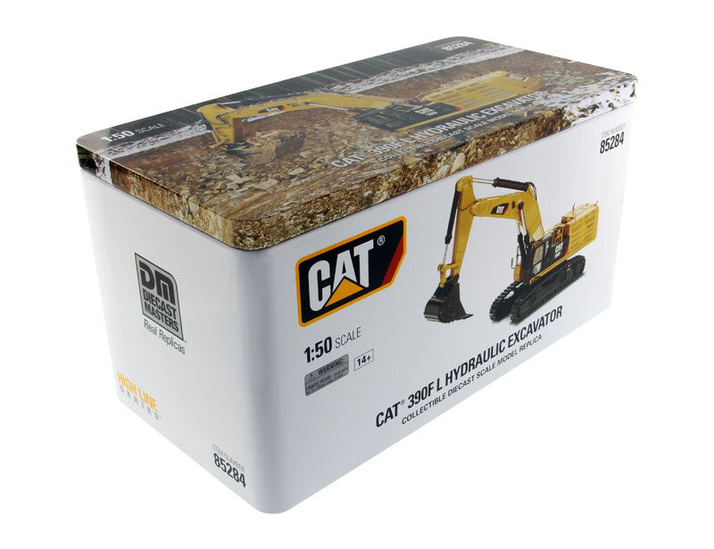 Diecast Models of CAT Caterpillar 390F LME Hydraulic Excavator by Diecast Masters, detailed construction model with operator figure.