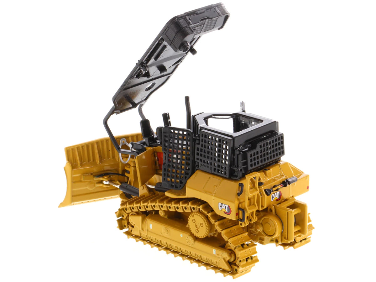 Yellow Caterpillar D5 XR fire suppression dozer diecast model by Diecast Masters, detailed construction model in "High Line" series.