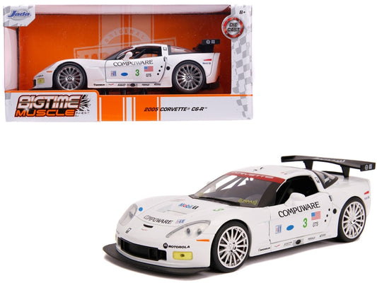 White 1/24 diecast model of 2005 Chevrolet Corvette C6-R #3 Olivier Beretta and Oliver Gavin by Jada, featuring "Compuware" branding.