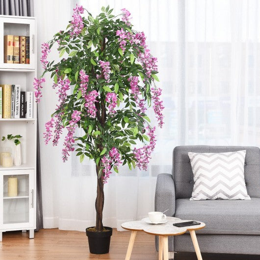 Six-foot artificial Wisteria silk indoor-outdoor tree in green, decorative faux plant by American Smart for home decor.